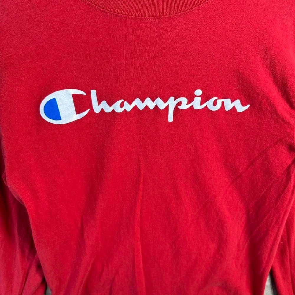 Champion red long sleeve shirt with white logo Mens Size Small #champion spring - Picture 4 of 8
